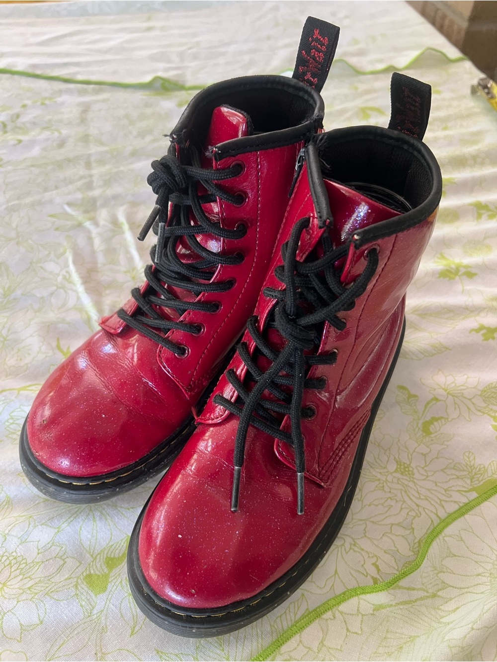 Dr. Martens Kids Red glitter Lace-Up Combat Boots